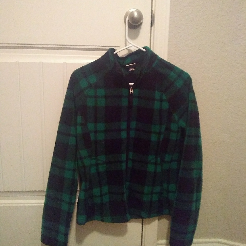 Super cute polyester green and black plaid jacket